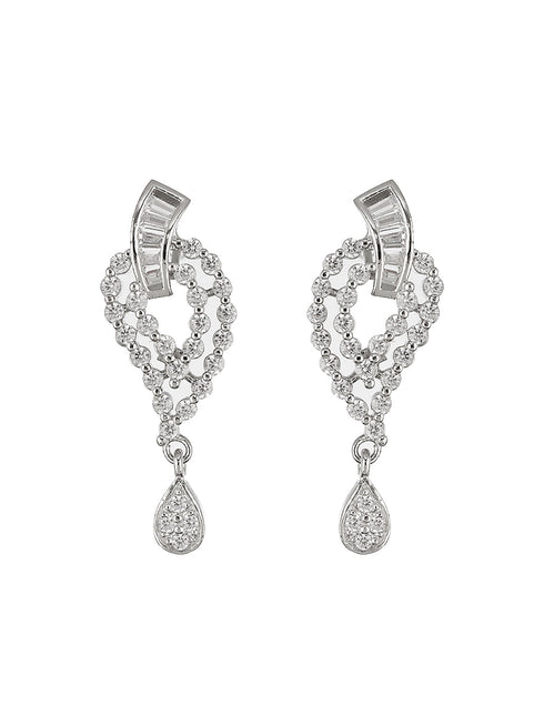 925 Sterling Silver Cubic Zirconia Studded Quirky Drop Earrings