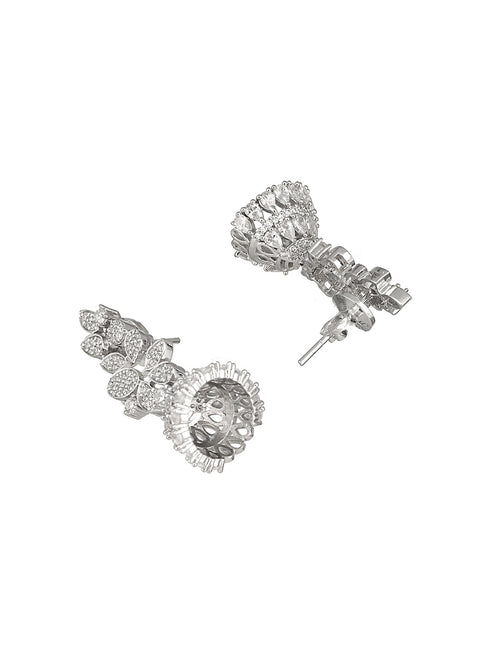 925 Sterling Silver Cubic Zirconia Leafy Jhumka Earrings