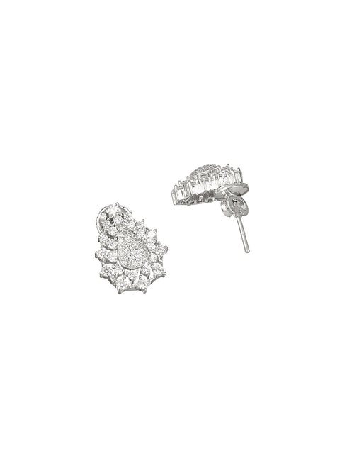 925 Sterling Silver Rhodium Plated Cubic Zircon Pear Shaped Studds Earrings