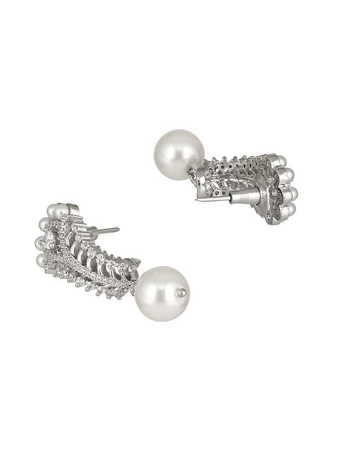 Silver Toned Pearl Beaded Minimal Studs Bali Earrings