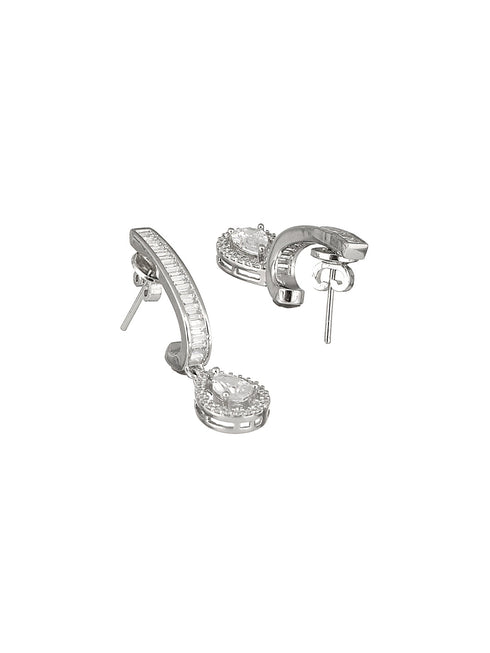 925 Sterling Silver Rhodium Plated Tear Drop Stud Earrings