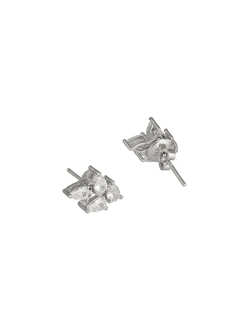 925 Sterling Silver AD Studded Rhodium Plated Leafy Studds Earrings