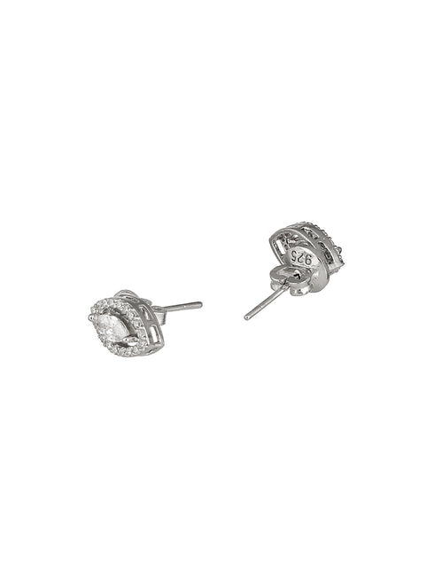 925 Sterling Silver Cubic Zirconia Oval Marquis Studds Earrings