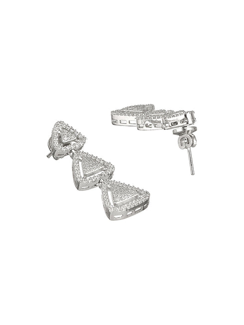 925 Sterling Silver Rhodium Plated CZ Pyramid Drop Earrings