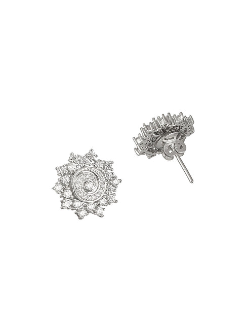 925 Sterling Silver Cubic Zirconia Flora Circle Studds Earrings