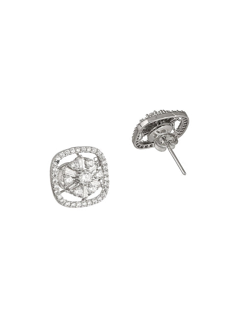 925 Sterling Silver Rhodium Plated Halo Square Studds Earrings