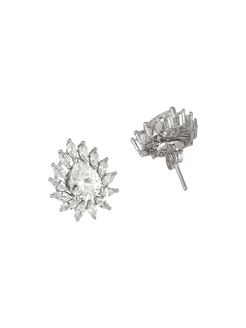 925 Sterling Silver Rhodium Plated Drop Shaped Solitaire Earrings