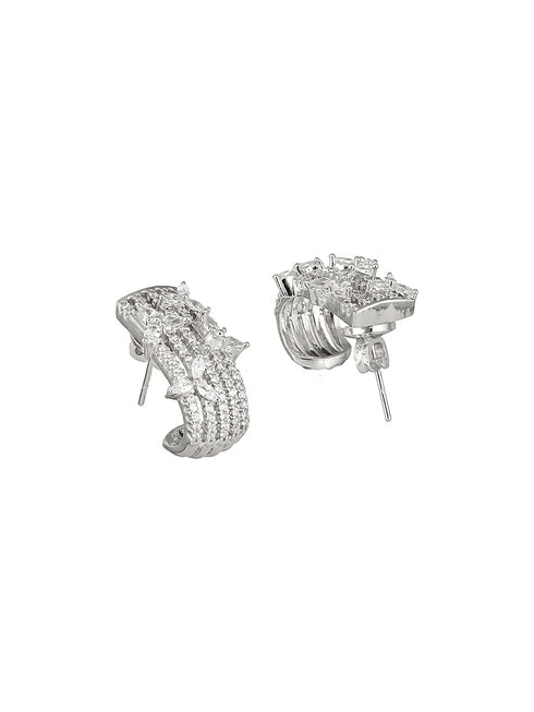925 Sterling Silver CZ Floral Bali Studds Earrings