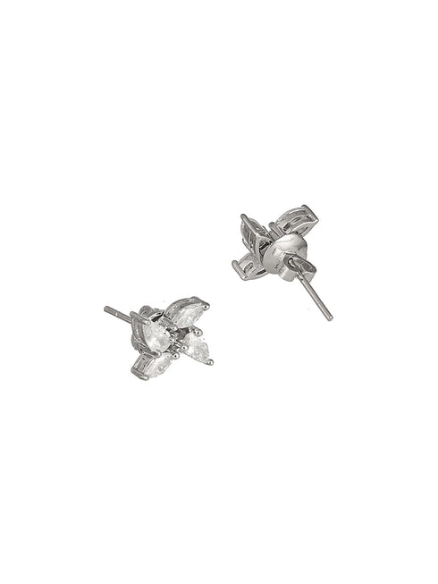 925 Sterling Silver White CZ studded Rhodium Plated Floret Studds Earrings