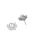 925 Sterling Silver Rhodium Plated Semi Flower Faux Pearl Studds Earrings