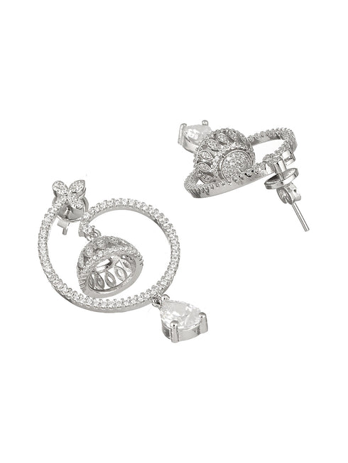 925 Sterling Silver Rhodium Plated Chandbali Drop Earrings
