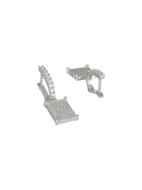 925 Sterling Silver Rhodium Plated Square Drop Bali Hoop Earrings