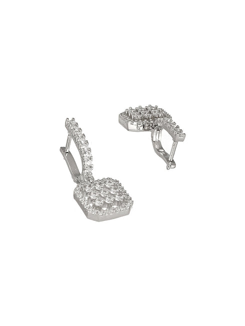 925 Sterling Silver Rhodium Plated Bar Pattern Drop Bali Hoop Earrings