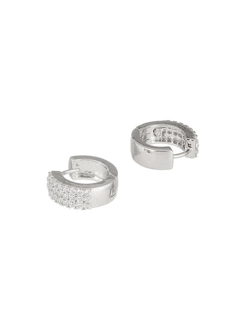 925 Sterling Silver Rhodium Plated CZ Studded Small Hoop Earrings