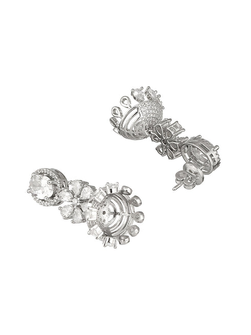 925 Sterling Silver Cubic Zirconia Studded Jhumka Earrings