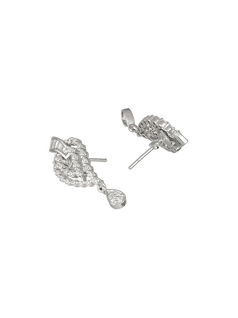 925 Sterling Silver Cubic Zirconia Studded Quirky Drop Earrings
