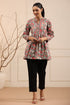 Women Olive green & Pink Floral Printed A line Pure Cotton Kurti