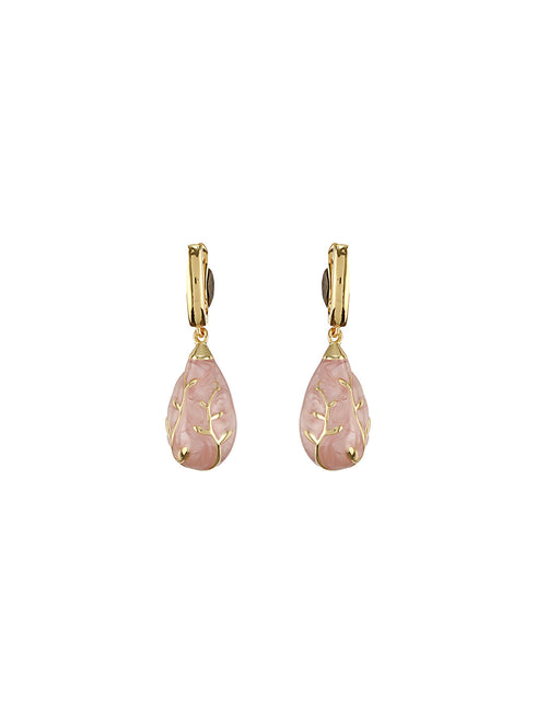 Anti-Tarnish 18 K Gold Plated & Enamelled Tear Shaped Floral Hoop Earrings