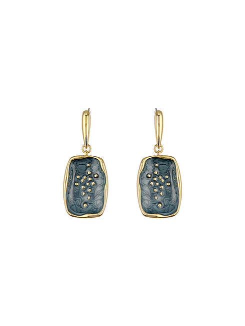 Anti-Tarnish 18k Gold Plated Grey Enamelled Golden Dot Drop Earrings