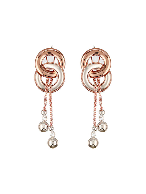 Anti-Tarnish Rose Gold 2 Toned Circular Knotted Dangling Earrings