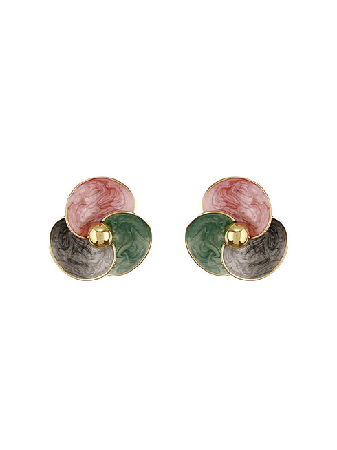 Anti-Tarnish 18k Gold Plated & Enamelled Floral Statement Studs Earrings