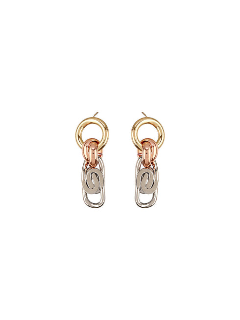 Anti-Tarnish 3 Toned Chain Dangle Handcrafted Earrings