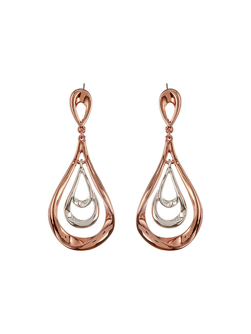 Anti-Tarnish Rose Gold Plated Pear Shaped Concentric Drop Earrings