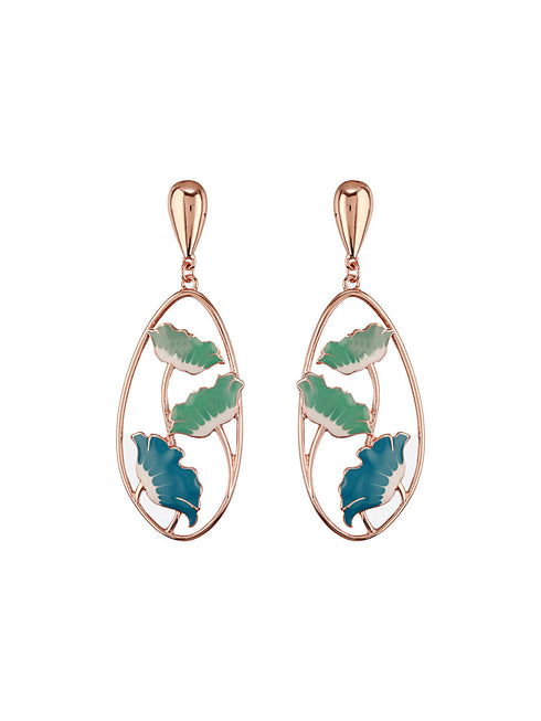Anti-Tarnish Gold Plated Blue Enamelled Floral Statement Luxe Drop Earrings