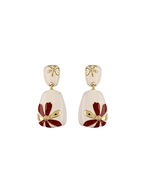 Anti-Tarnish Gold Plated & Enamelled Leaf Design Luxe Drop Earrings