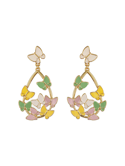 Anti-Tarnish Gold Plated Enamelled Butterfly Statement Luxe Drop Earrings