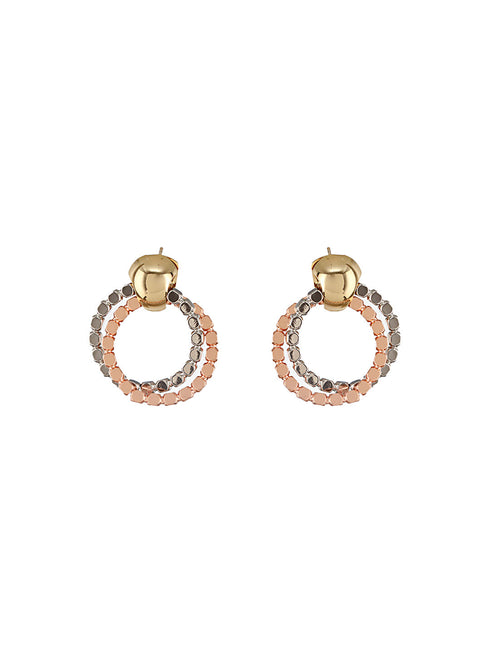 Anti-Tarnish Silver & Rose Plated Hammered Circular Hoop Earrings