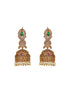 Gold Plated Green Zircon Studded Pearl Beaded Dangler Earrings