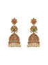 Antique Gold Polish Zircon Studded Pearl Beaded Floral Dangling Earring