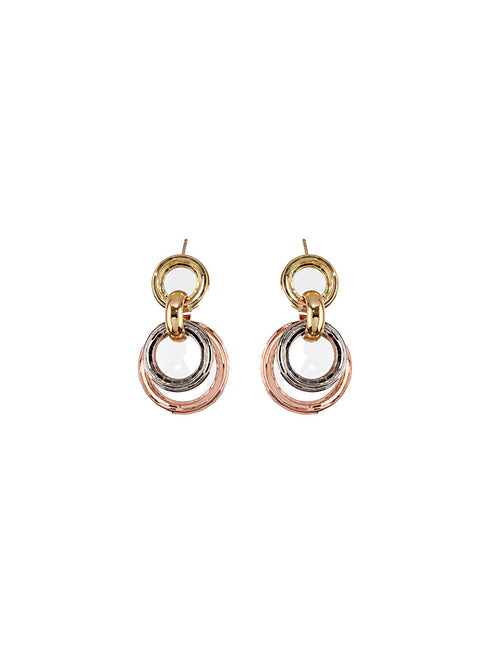 Anti-Tarnish Rose Gold 3 Toned Circular Hoops Drop Earrings