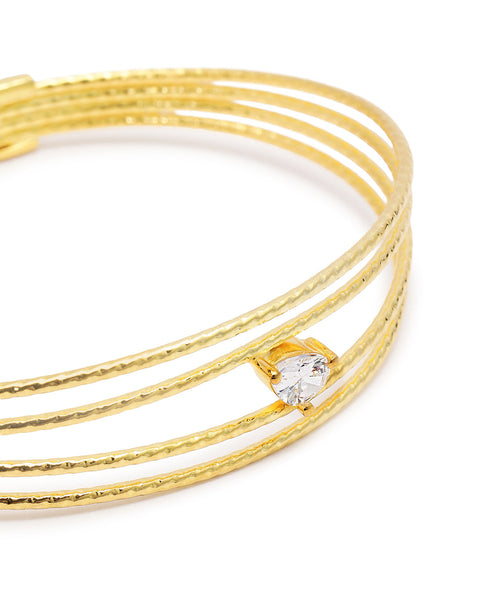 18kt Gold Plated CZ Four Bar Bangle Style Cuff Bracelet