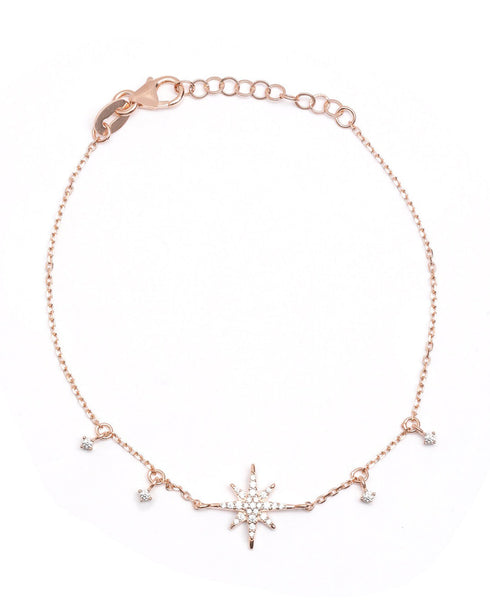 18kt Rose Gold Plated CZ Burst Star Charm Bracelet