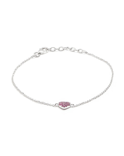 Rhodium Plated Red Ruby Heart Wraparound Bracelet