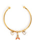 18kt Gold Plated Eiffel Tower and Heart Charm Cuff Bracelet
