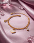 18kt Gold Plated CZ Dangling Shell Heart Double Chain Bracelet