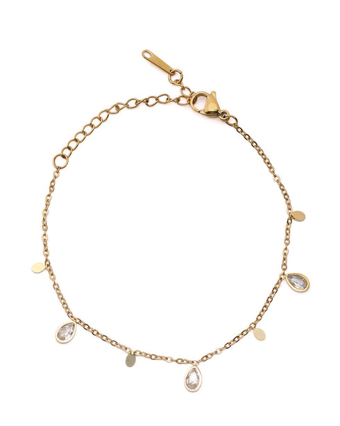 Gold Plated CZ Teardrop Charm Bracelet