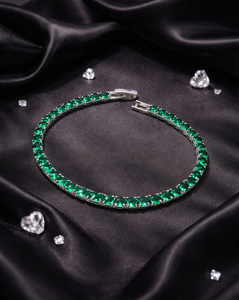 Silver Plated Green CZ Tennis Wraparound Bracelet
