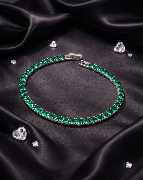 Silver Plated Green CZ Tennis Wraparound Bracelet