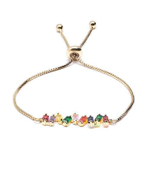 Gold Plated CZ Color Pop Crystal Adjustable Bracelet