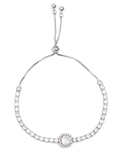 Silver Plated CZ Adjustable Charm Bracelet