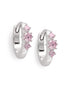 Rhodium Plated Pink CZ Studded Mini Hoop Earring
