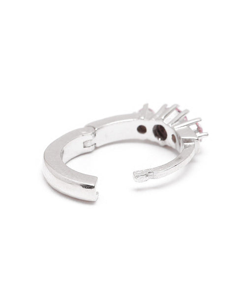 Rhodium Plated Pink CZ Studded Mini Hoop Earring