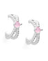 Rhodium Plated Pink Quartz Studded Half Hoop Earriing