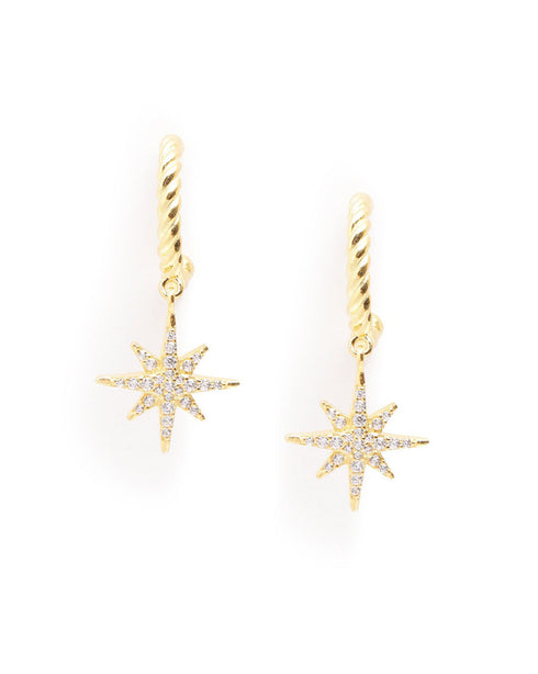 18kt Gold Plated CZ Dangling Star Half Hoop Earring