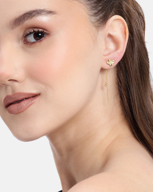 18kt Gold Plated CZ Floral Drop Earring