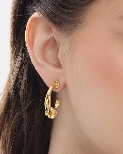 18kt Gold Plated Double Bar & Circular Half Hoop Earring